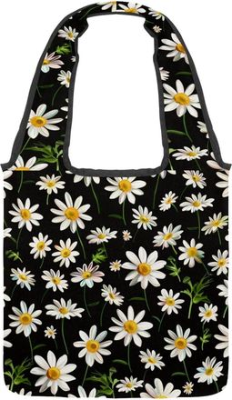 Generic Cute Little Daisy Reversible Canvas Shoulder Tote - Double-Sided Print, 12oz Cotton, 27cm Drop, Fold-Flat Bag for Travel, Shopping, Street Outings