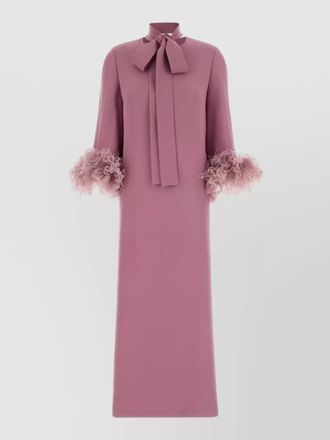 Valentino Garavani crepe midi dress high neck bow feathers