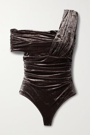 Gold Sign Body Monospalla In Velluto Stretch Arricciato The Tilson - Marrone