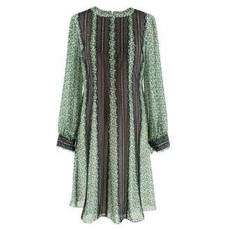 Mikael Aghal Green floral print dress with black lace trim Size XXS