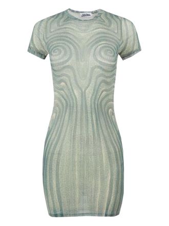 Jean Paul Gaultier Mesh jurk met print - Blauw