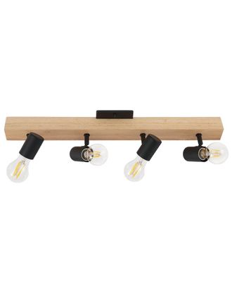 Eglo Eglo Kingswood 4 Light Open Bulb Track Light With Natural Wood & Black Finish