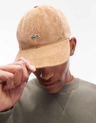 Lacoste Cappellino marrone in velluto a coste con logo