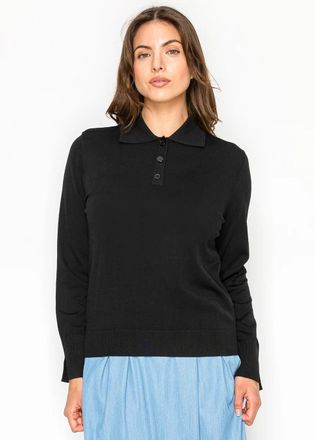 YAL New York Black Collared Knit Top