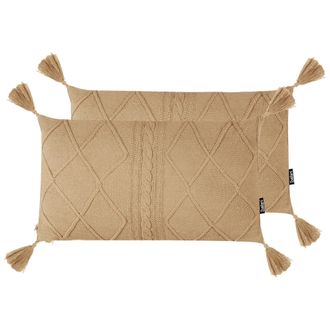 Beliani Conjunto De 2 Cojines De Algod&oacute;n Trenzado 30 X 50 Cm Beige Caesia