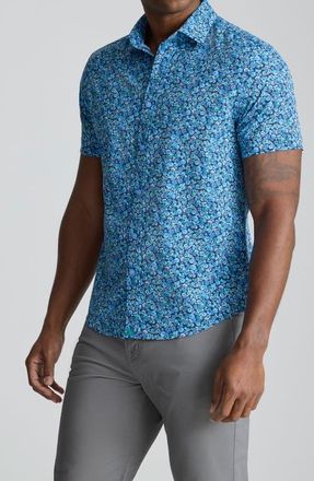UNTUCKit Zamora Floral Short Sleeve Performance Button-Up Shirt in Blue at Nordstrom, Size X-Large