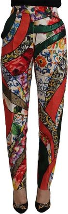 Dolce & Gabbana Patchwork Jacquard Broek met Hoge Taille - Dames - Slim Fit Broeken - Veelkleurig - 2XS - Katoen - Broeken