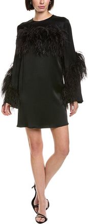 Sally Lapointe Satin Ostrich-Trim Shift Dress