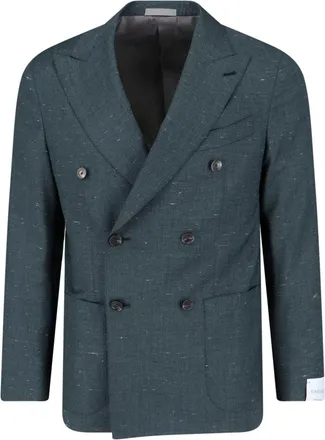 Caruso Green Double-Breasted Textured Silk-Wool Blazer