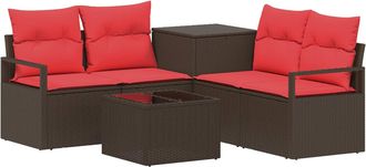 vidaXL Juego De Sof&aacute; 6 Uds. Marr&oacute;n Y Rojo Rat&aacute;n Sint&eacute;tico Y Acero Vidaxl