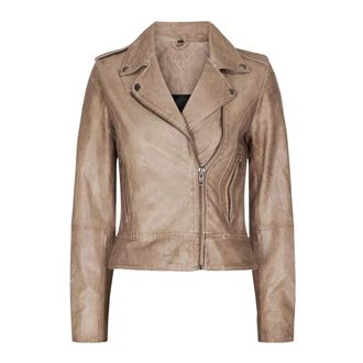 Notyz Biker Jacket - Dames - Leren en Su&egrave;de Jassen - Beige - M - Leer - Jassen