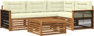 vidaXL Conjunto De Sof&aacute;s De Exterior 5 Uds. Natural Y Crema Vidaxl