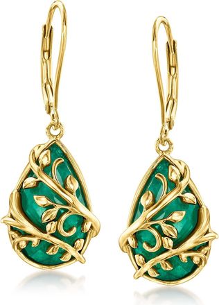 Ross-Simons Emerald Vine Drop Earrings in 18kt Gold Over Sterling