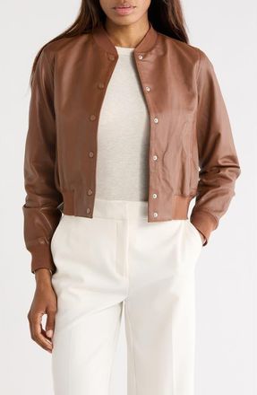 AllSaints Riley Leather Bomber Jacket in Cognac Brown at Nordstrom Rack, Size 12 Us / 16 Uk