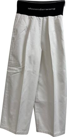 Alexander Wang Logo Waistband Trousers in White Cotton