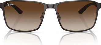 Ray-Ban Vierkante Zonnebril Bruine Verloopglazen - unisex - Zonnebrillen - Bruin - 59 MM - Leer - Accessoires