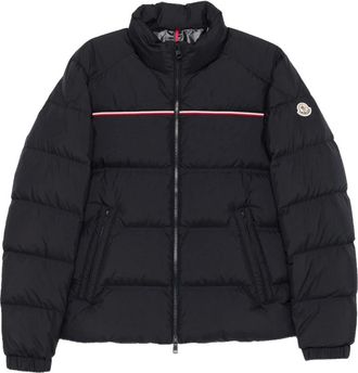 Moncler Jassen, Heren, Zwart, 3Xl, Polyester, Korte donsjas met tricolor detail