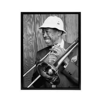 Artery8 Jazz Trombone Player Al Grey Framed Canvas Wall Art Print | Size: W24 x H32