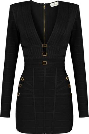 Elisabetta Franchi Kleedjes, Dames, Zwart, S, Mini-jurk van 3D-gebreide stof
