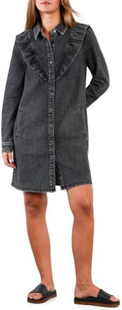 Wash Lab Denim Lovely Ruffle Long Sleeve Denim Dress in Petal Grey at Nordstrom, Size X-Large