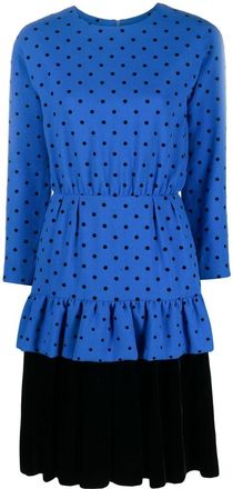 Dior polka dot ruffled dress - women - Viscose/Cupro - 36 - Blue