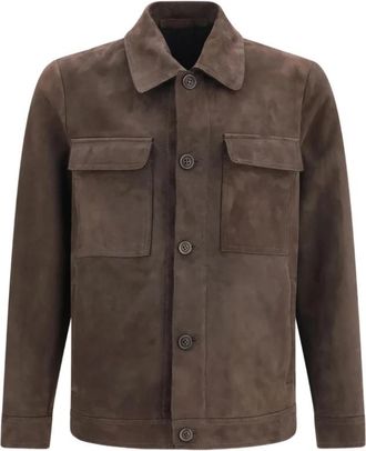 Salvatore Santoro Button-up Suede Jacket - Heren - Zomerjassen - Bruin - L - Su&egrave;de - Jassen