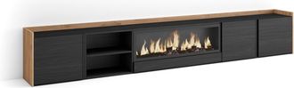 Skraut Home Skraut Home - Mueble Tv, Televisi&oacute;n, Muebles De Sal&oacute;n, Almacenaje, 315x35x50cm, Para Tv Hasta 80, Chimenea El&eacute;ctrica Xxl, Estilo Moderno, Negro Y Robl
