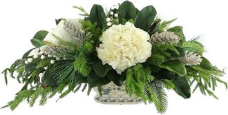 Creative Displays Inc. Holiday Cream Hydrangea Centerpiece With Pine, Berries And Bows