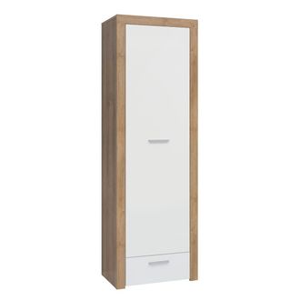 Petits Meubles Armario columna 1 puerta 1 caj&oacute;n estratificado Blanco marr&oacute;n