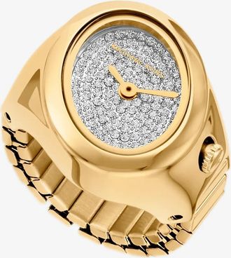 Michael Kors Maude Pav&eacute; Gold-Tone Ring Watch