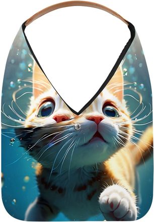Generic Lovely Cat Swims Underwater Reusable Lightweight Grocery Bags - Foldable Into Compact Pouch, Washable & Sturdy, Multipurpose for Shopping and Travel