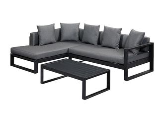 Vente-Unique Muebles de sal&oacute;n para jard&iacute;n de aluminio: un sof&aacute; rinconera y una mesa de centro - Antracita - MOLOKAI