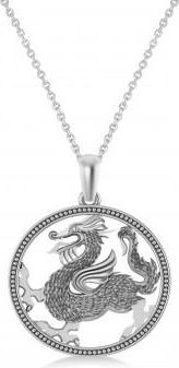 Allurez Dragon Charm Pendant Necklace 14K White Gold