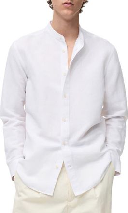 Mango Band Collar Linen & Cotton Button-Up Shirt in White at Nordstrom, Size X-Small