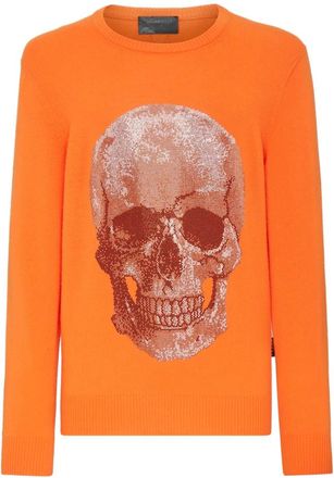 Philipp Plein Pullover Ronde Hals Iconic Plein met Kristallen - Heren - Cashmere truien - Oranje - XL - Truien & Vesten