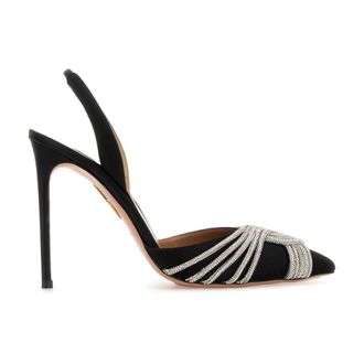 Aquazzura Pumps, female, Black, 6 1/2 UK, Black Satin Gatsby Sling Pumps