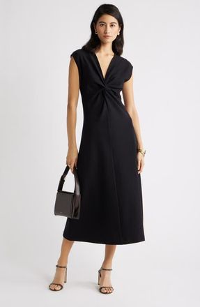Nordstrom Twist Front Cap Sleeve Midi Dress in Black at Nordstrom, Size Xx-Large