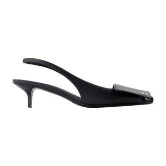 Courr&egrave;ges Pumps, female, Black, 6 UK, Fold Leather Slingbacks