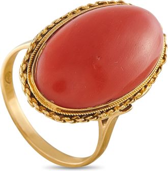 Luxury Bazaar Vintage 18K Yellow Gold Coral Cocktail Ring MF03-070126