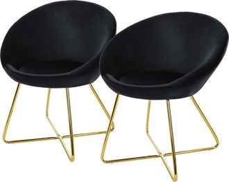 ML Design Ml-design - 2x Sillas De Comedor Negro Ergon&oacute;micas, Asiento Tapizado Aspecto De Terciopelo Patas De Metal Con Respaldo Y Reposabrazos Sill&oacute;n Moderno P