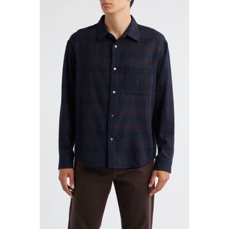 Frame Denim Plaid Virgin Wool Button-Up Shirt in Navy Multi at Nordstrom Rack, Size Xx-Large