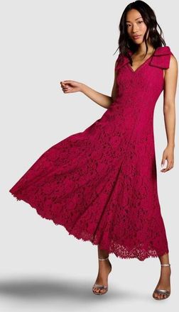 Coast Bow Shoulder V Neck Lace Midi Dress in Burgundy at Nordstrom, Size 10