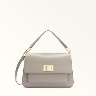 Furla Ella Top Handle M Vaniglia Beige Grained Calf Leather Woman