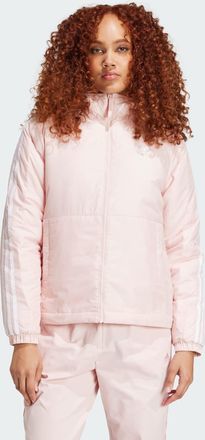 adidas Womens Essentials 3-Stripes Insulated Hooded Jacket - Pink Recycled Material - Size X-Large