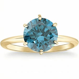Pompeii3 2Ct Blue Diamond Solitaire Engagement Ring in 14k White or Yellow Gold Lab Grown