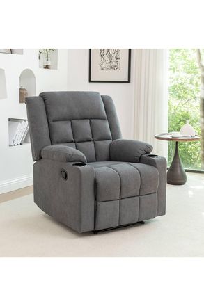 Living and Home Modern Recliner Chair with Adjustable Backrest and Cup Holders in Grey