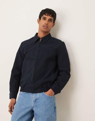 Selected Giacca blu navy con zip e colletto-Nero