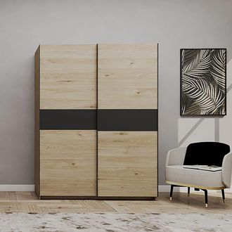 Dmora Armario 2 Puertas Manita, Ropero Dormitorio 2 Estantes, Perchero, 2 Puertas, 150x204h Cm Marr&oacute;n Roble