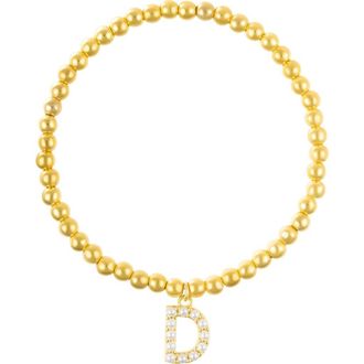 Adornia Faux Pearl Initial Charm Beaded Bracelet in Gold White-D at Nordstrom Rack