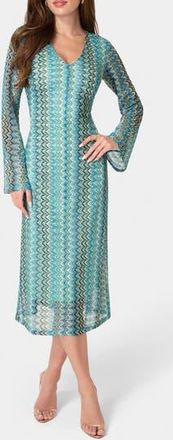 Bebe Stripe Print Long Sleeve Midi Dress in Blue Multi at Nordstrom Rack, Size X-Large